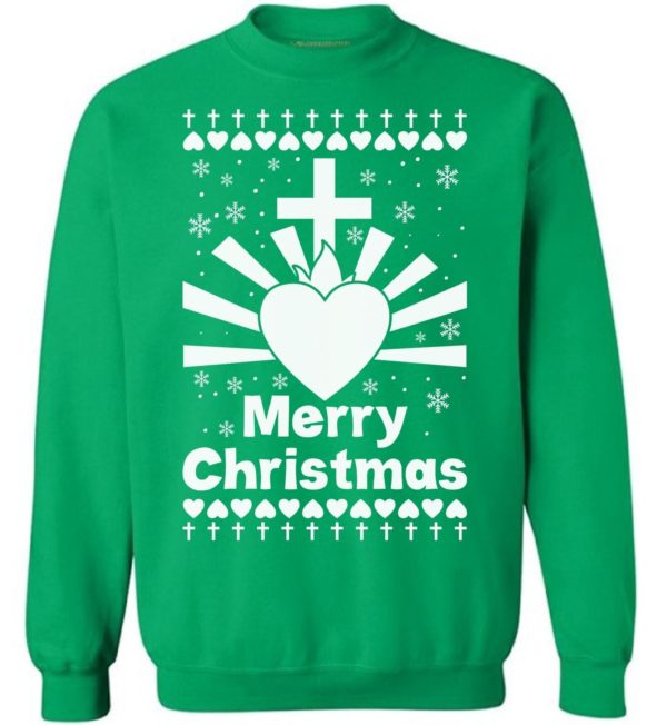 Merry Christmas Jesus Love Jesus With All My Heart Sweatshirt Sweatshirt Green S