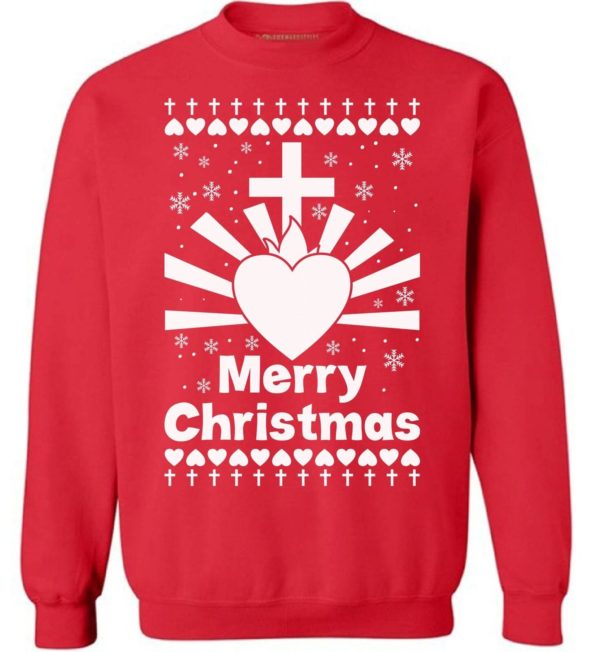 Merry Christmas Jesus Love Jesus With All My Heart Sweatshirt Sweatshirt Red S
