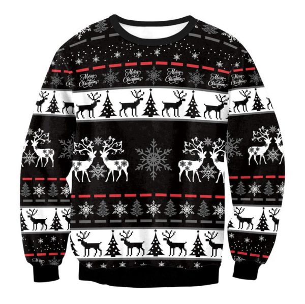 Merry Christmas Knitting Pattern Ugly Christmas Sweater AOP Sweater Black S