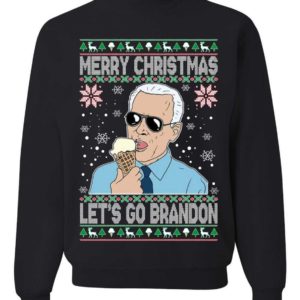Merry Christmas Let's Go Brandon Ugly Christmas Sweatshirt Sweatshirt Black S