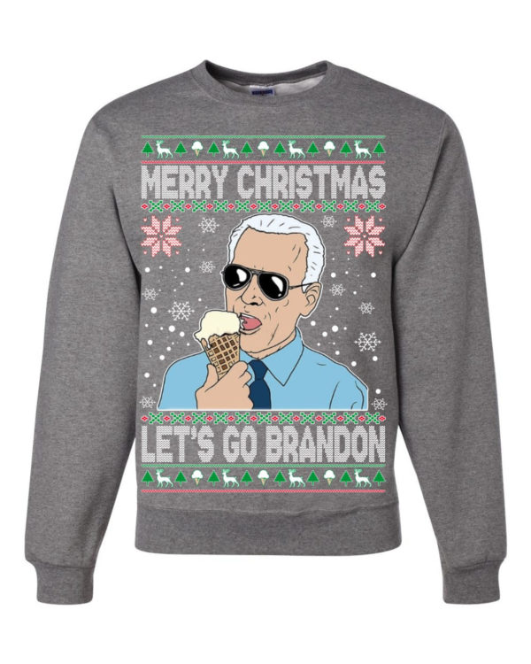 Merry Christmas Let's Go Brandon Ugly Christmas Sweatshirt Sweatshirt Dark Heather S