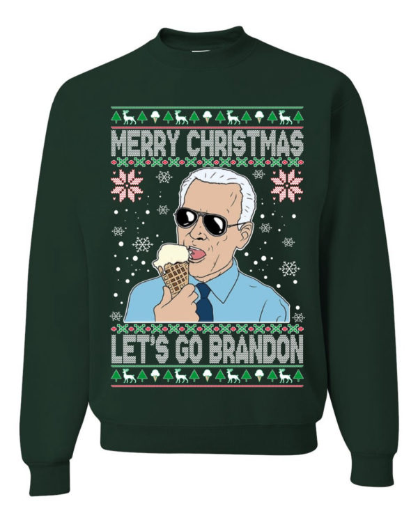 Merry Christmas Let's Go Brandon Ugly Christmas Sweatshirt Sweatshirt Forest Green S