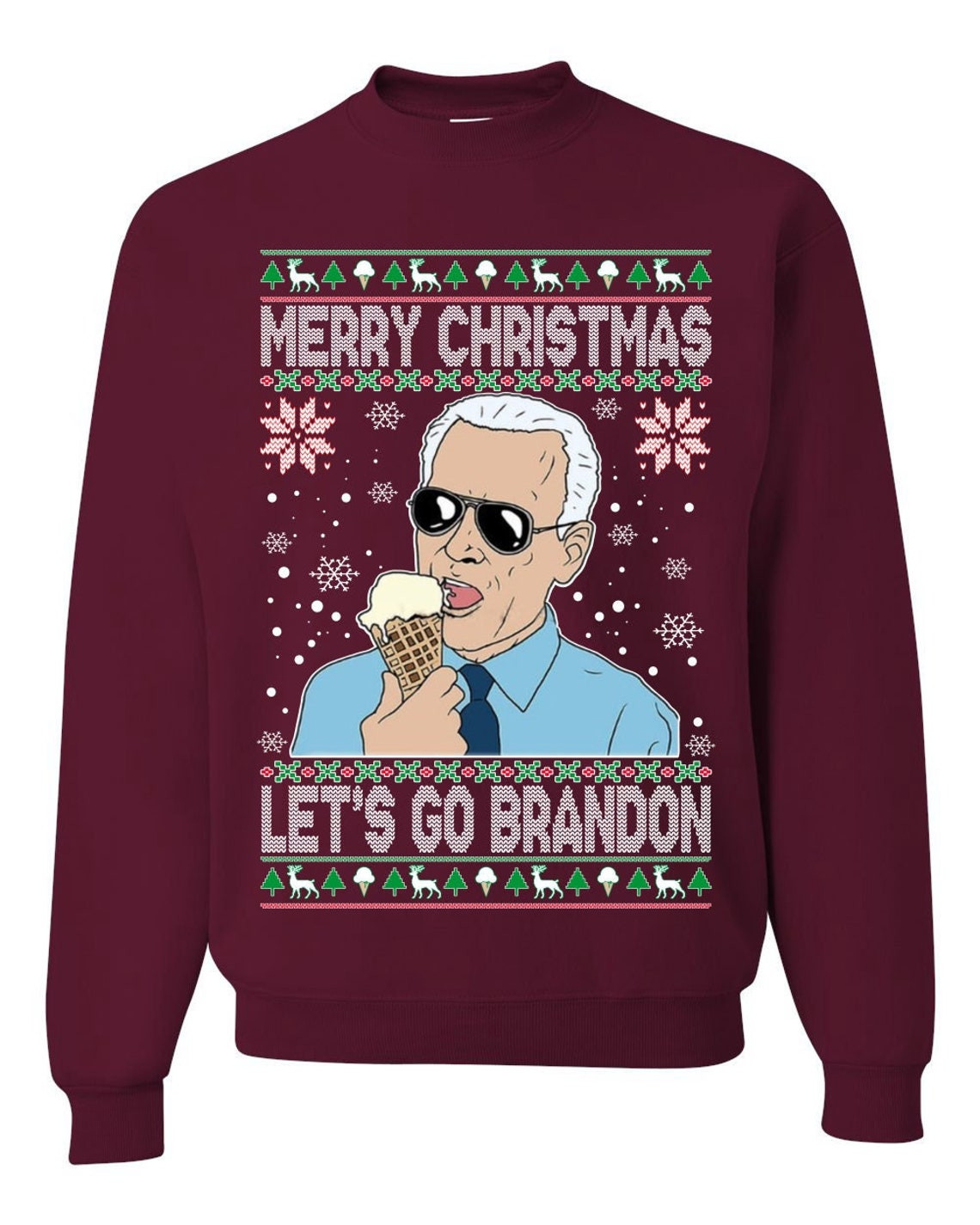 Merry Christmas Let's Go Brandon Ugly Christmas Sweatshirt Style: Sweatshirt, Color: Maroon