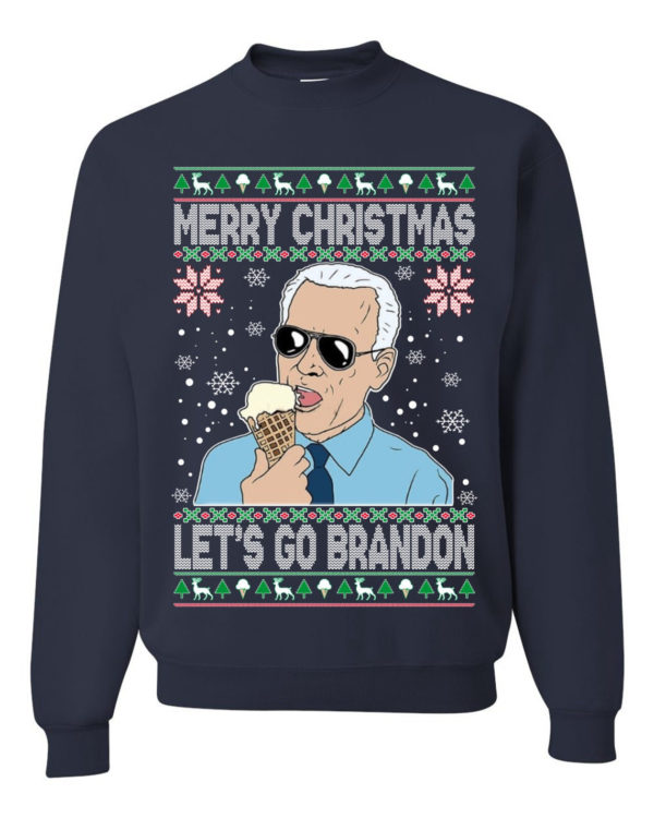 Merry Christmas Let's Go Brandon Ugly Christmas Sweatshirt Sweatshirt Navy S