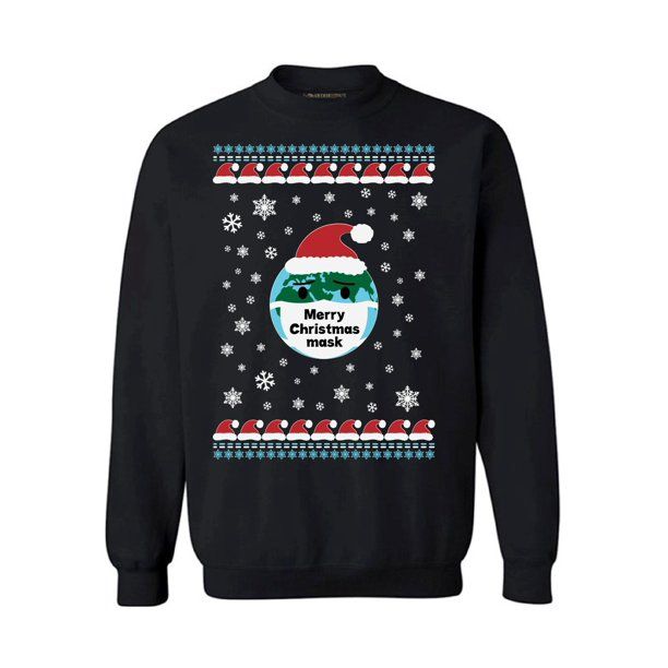 Merry Christmas mask Funny Earth Sweatshirt Style: Sweatshirt, Color: Black