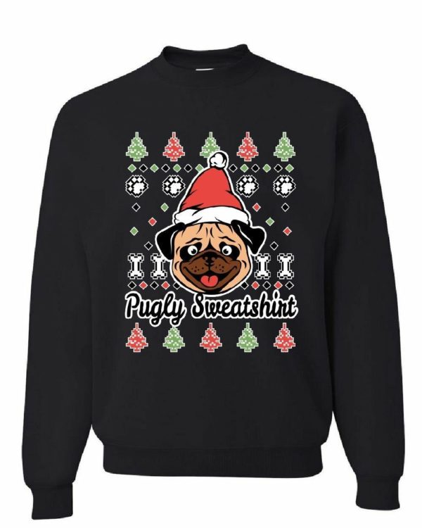 Merry Christmas Pug cute Pugly Sweatshirt Sweatshirt Black S