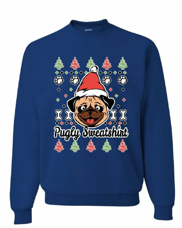 Merry Christmas Pug cute Pugly Sweatshirt Sweatshirt Blue S