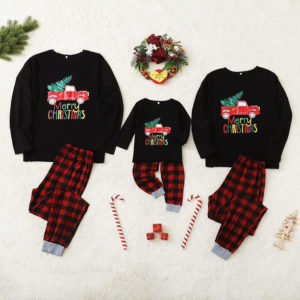 Merry Christmas Red Car Christmas Tree Pajamas Set Kid Pajamas Shirt Black 2Y