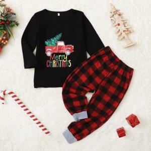 Merry Christmas Red Car Christmas Tree Pajamas Set Pajamas Shirt Black XS