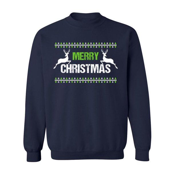 Merry Christmas Reindeer Christmas Sweatshirt Style: Sweatshirt, Color: Navy