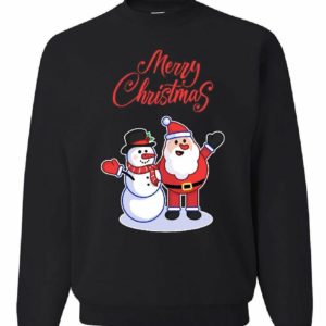 Merry Christmas Santa Hug Snowman Sweatshirt Sweatshirt Black S