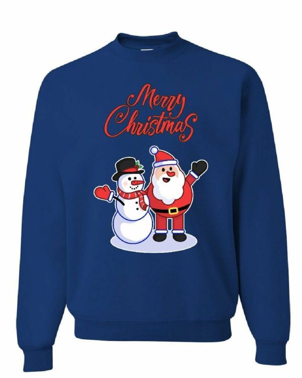Merry Christmas Santa Hug Snowman Sweatshirt Sweatshirt Blue S