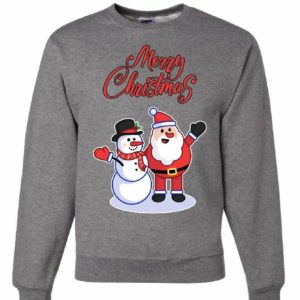 Merry Christmas Santa Hug Snowman Sweatshirt Sweatshirt Gray S
