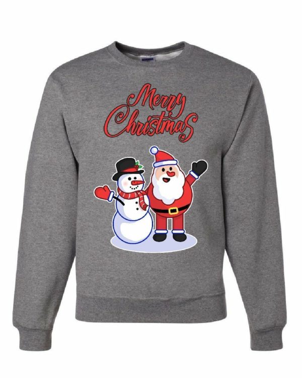 Merry Christmas Santa Hug Snowman Sweatshirt Sweatshirt Gray S