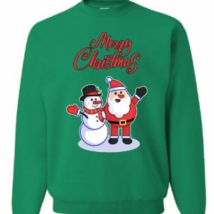 Merry Christmas Santa Hug Snowman Sweatshirt Sweatshirt Green S
