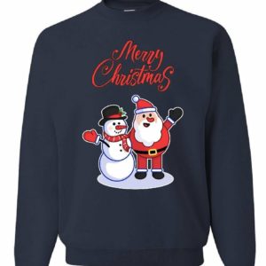 Merry Christmas Santa Hug Snowman Sweatshirt Sweatshirt Navy S