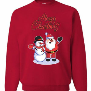 Merry Christmas Santa Hug Snowman Sweatshirt Sweatshirt Red S