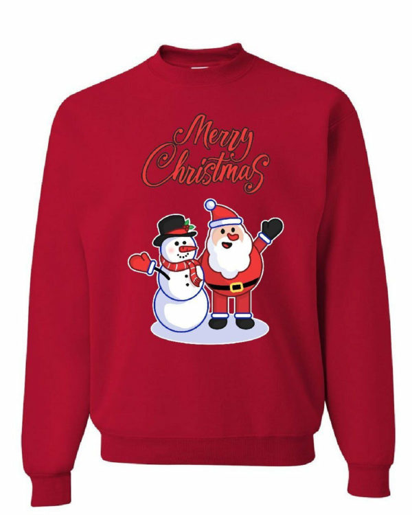 Merry Christmas Santa Hug Snowman Sweatshirt Sweatshirt Red S