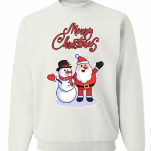 Merry Christmas Santa Hug Snowman Sweatshirt Sweatshirt White S