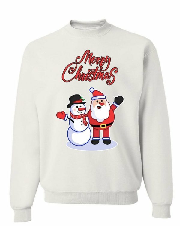 Merry Christmas Santa Hug Snowman Sweatshirt Sweatshirt White S