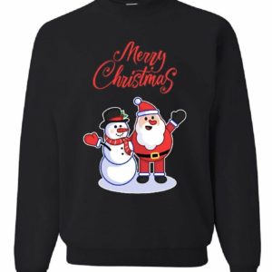 Merry Christmas Santa Snowman Hug Sweatshirt Sweatshirt Black S