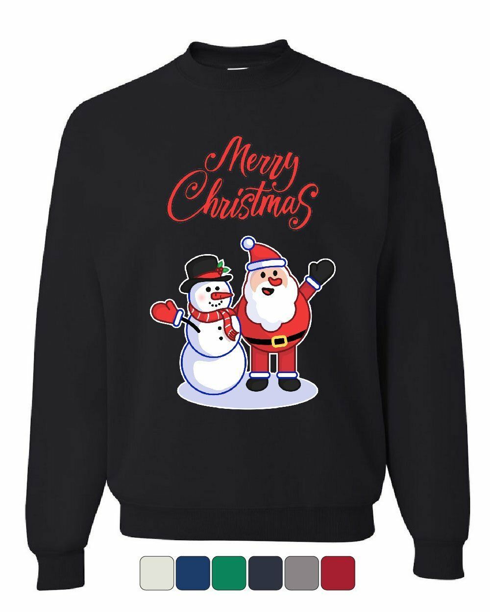 Merry Christmas Santa Snowman Hug Sweatshirt Style: Sweatshirt, Color: Black