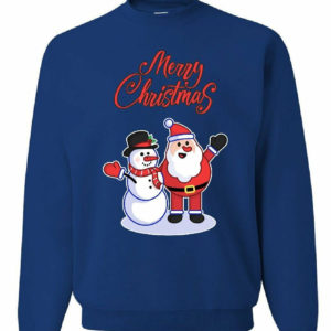 Merry Christmas Santa Snowman Hug Sweatshirt Sweatshirt Blue S