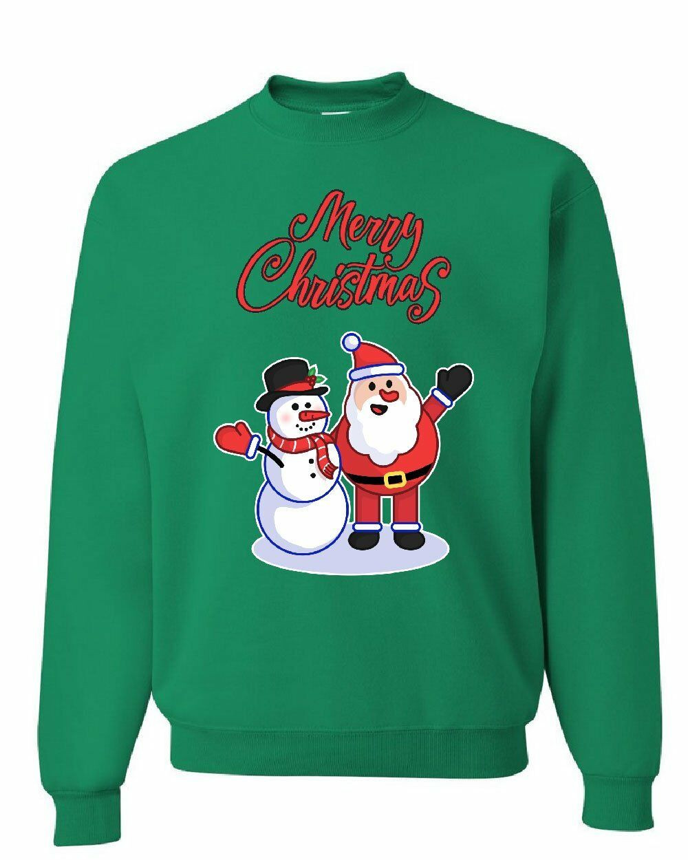 Merry Christmas Santa Snowman Hug Sweatshirt Style: Sweatshirt, Color: Green