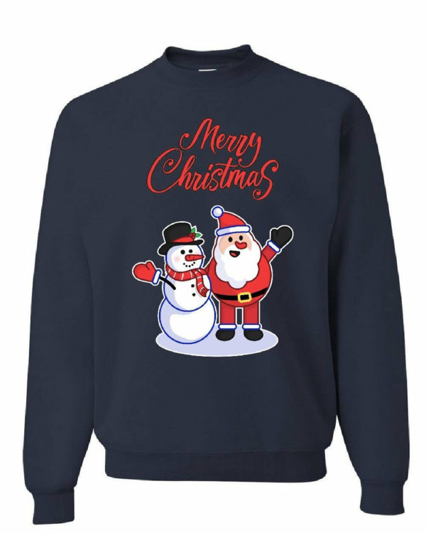 Merry Christmas Santa Snowman Hug Sweatshirt Sweatshirt Navy S
