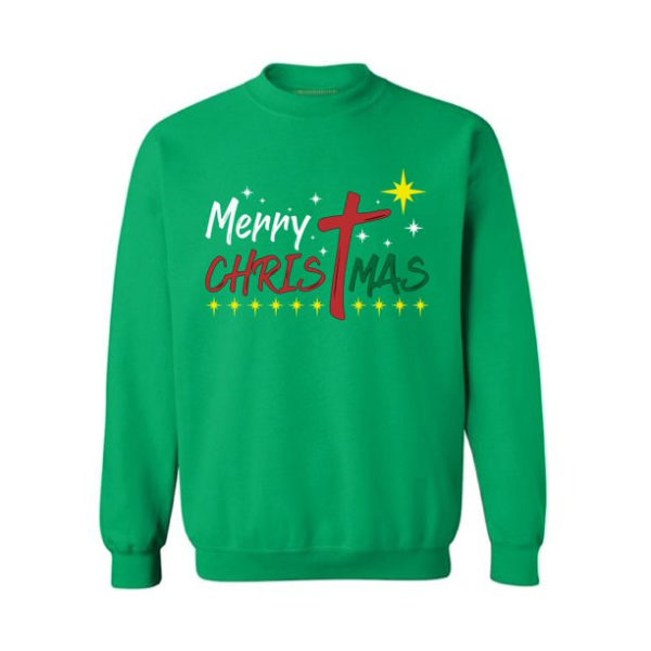 Merry Christmas Sweater Jesus Sweatshirt Christmas Star Sweatshirt Green S