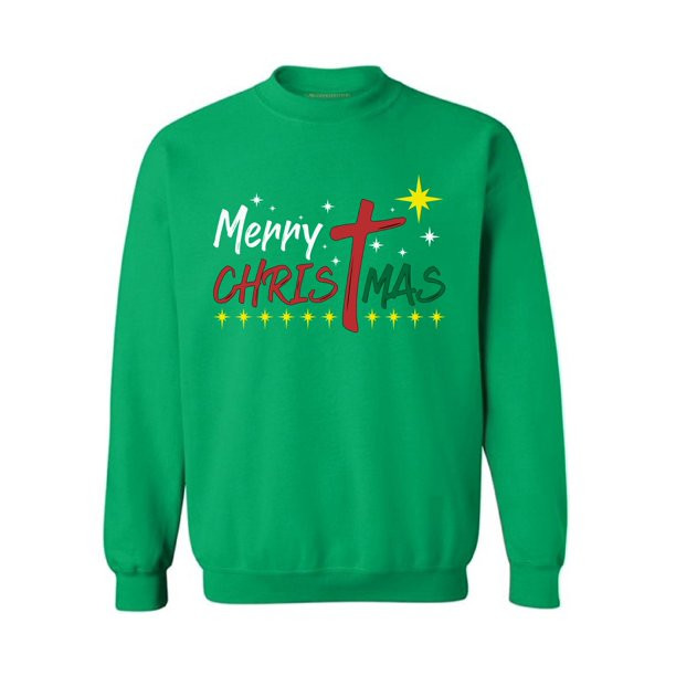 Merry Christmas Sweater Jesus Sweatshirt Christmas Star Style: Sweatshirt, Color: Green