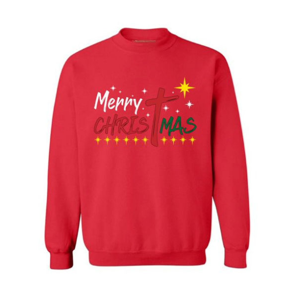 Merry Christmas Sweater Jesus Sweatshirt Christmas Star Sweatshirt Red S