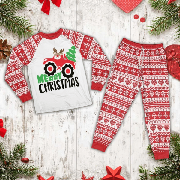 Merry Christmas Tree Truck Reindeer Family Set Pajamas Christmas Pajamas product photo 1