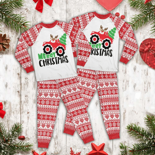 Merry Christmas Tree Truck Reindeer Family Set Pajamas Christmas Pajamas product photo 3