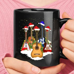 Merry Christmas With Guitars Santa Coffee Mug Mug 11oz Black One Size