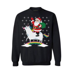 Merry Christmas with Santa and Unicorn Sweatshirt Black S
