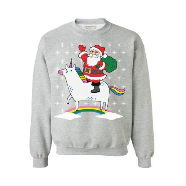 Merry Christmas with Santa and Unicorn Sweatshirt Gray S