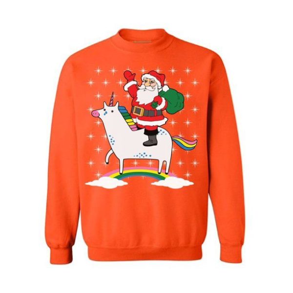 Merry Christmas with Santa and Unicorn Sweatshirt Orange S