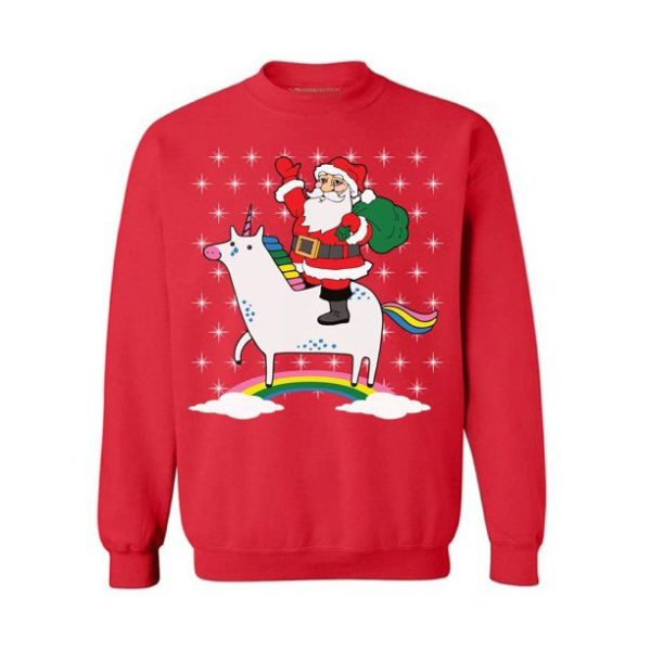 Merry Christmas with Santa and Unicorn Sweatshirt Red S
