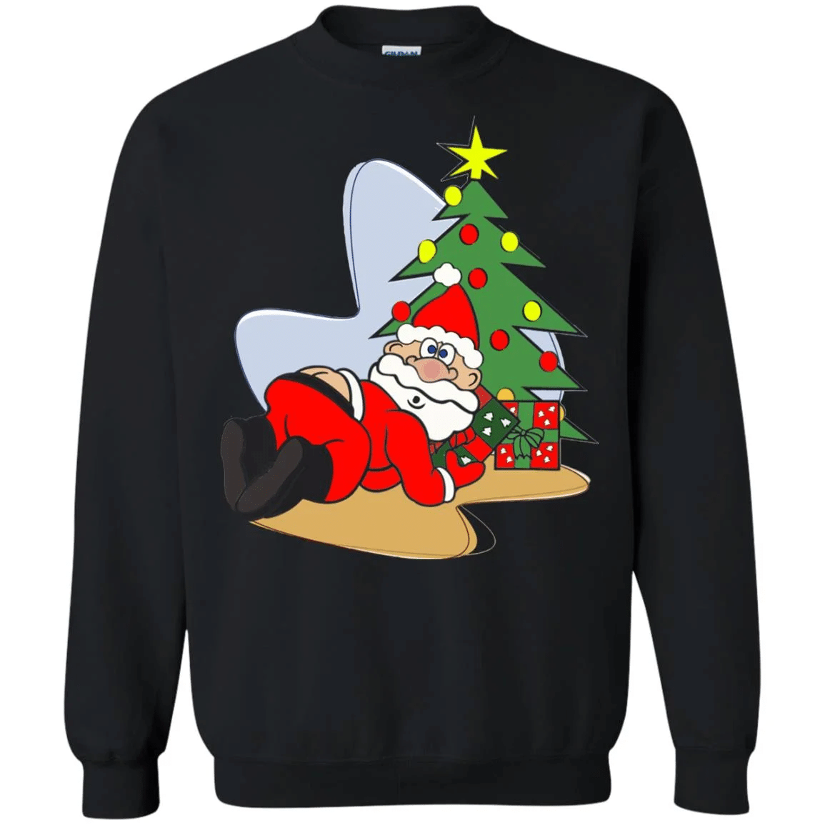 Merry Christmas with Santa Claus gift and Christmas tree Style: Sweatshirt, Color: Black
