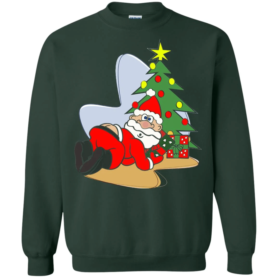 Merry Christmas with Santa Claus gift and Christmas tree Style: Sweatshirt, Color: Forest Green