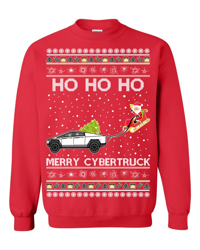 Merry Cybertruck Santa Claus Ugly Christmas Sweatshirt Style: Sweatshirt, Color: Red