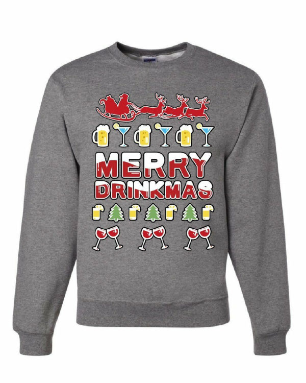 Merry Drinkmas Merry Christmas Santa Claus beer party Sweatshirt Gray S