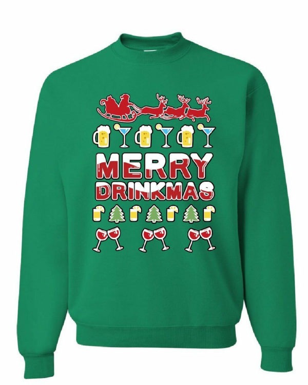 Merry Drinkmas Merry Christmas Santa Claus beer party Sweatshirt Green S