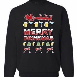 Merry Drinkmas Sweatshirt Santa Drinking Party Beer Christmas Sweatshirt Sweatshirt Black S