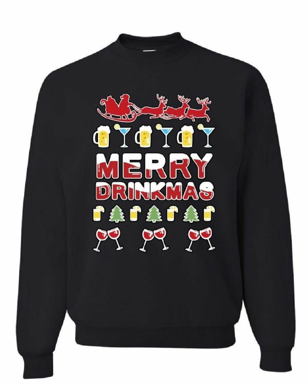 Merry Drinkmas Sweatshirt Santa Drinking Party Beer Christmas Sweatshirt Sweatshirt Black S