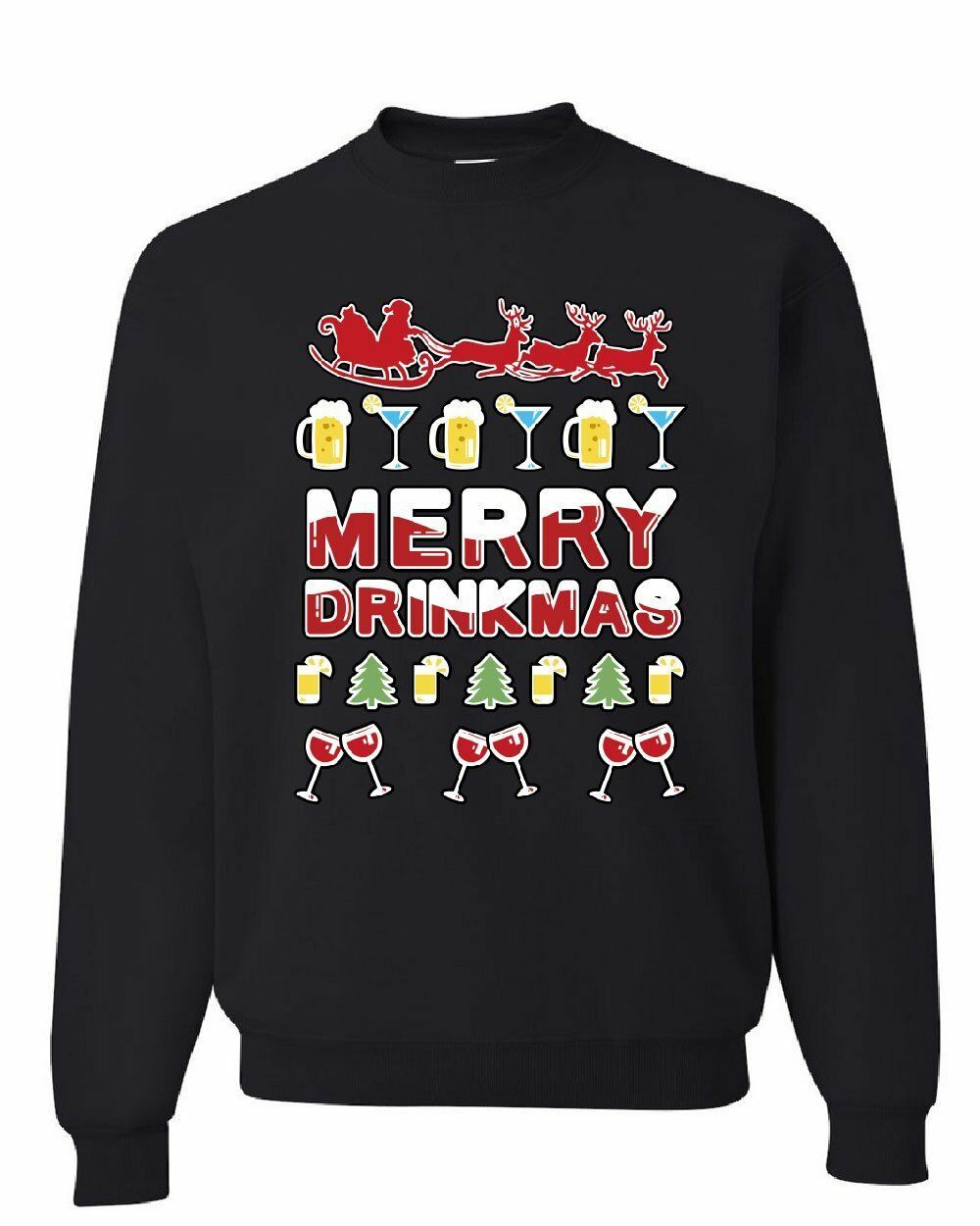 Merry Drinkmas Sweatshirt  Santa Drinking Party Beer Christmas Sweatshirt Style: Sweatshirt, Color: Black