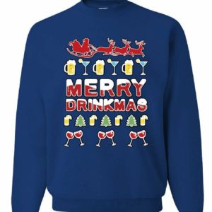 Merry Drinkmas Sweatshirt Santa Drinking Party Beer Christmas Sweatshirt Sweatshirt Blue S