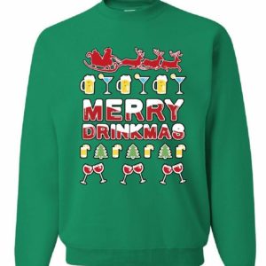 Merry Drinkmas Sweatshirt Santa Drinking Party Beer Christmas Sweatshirt Sweatshirt Green S