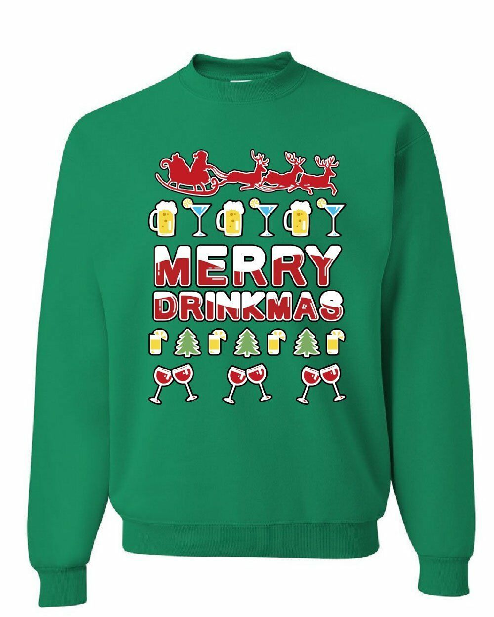 Merry Drinkmas Sweatshirt  Santa Drinking Party Beer Christmas Sweatshirt Style: Sweatshirt, Color: Green